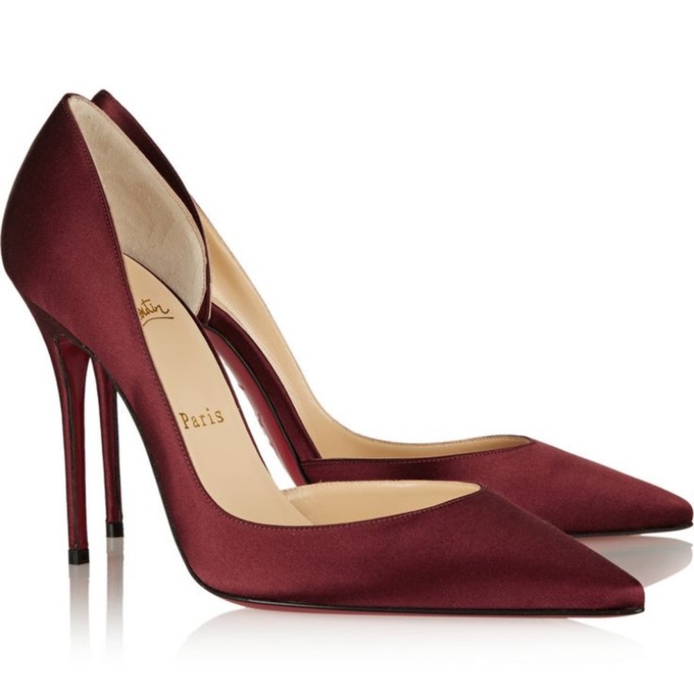 Christian Louboutin satin Iriza 100mm heels in Lie de Vin